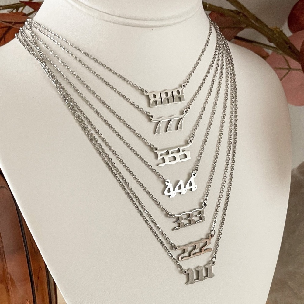 💥3for$28 New Angel Number Silver Stainless Steel Pendant Necklace 111 222 333 - Picture 2 of 15